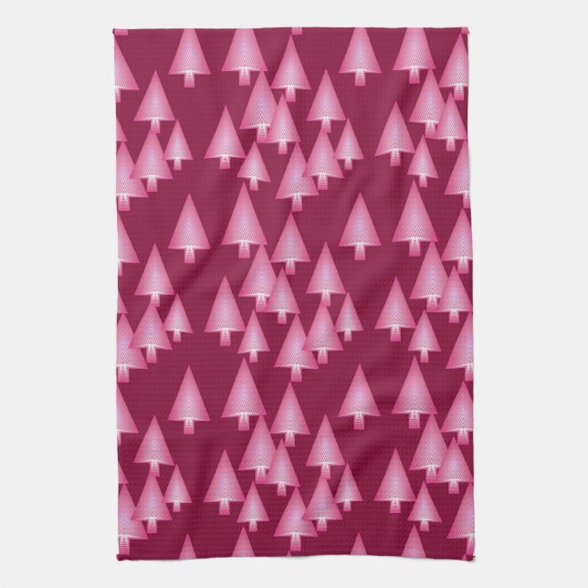 Modern metallic Christmas trees - pink & wine Kitchen Towel (Vertical)