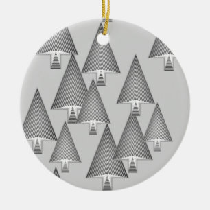 Modern metallic Christmas trees - silver grey Ceramic Ornament