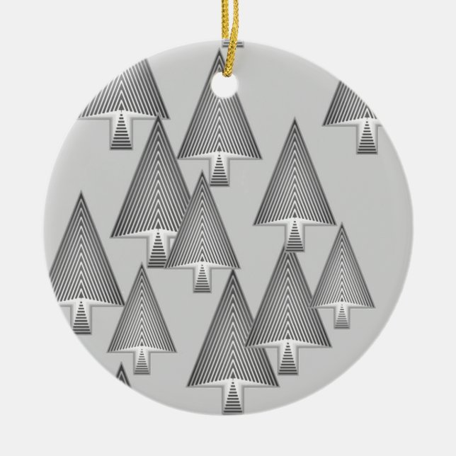 Modern metallic Christmas trees - silver grey Ceramic Ornament (Front)