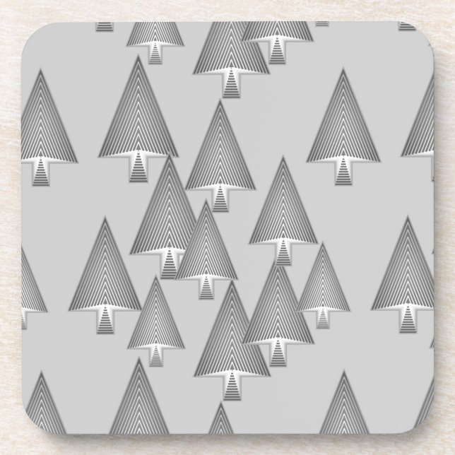 Modern metallic Christmas trees - silver grey Coaster (Front)