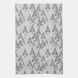 Modern metallic Christmas trees - silver grey Kitchen Towel