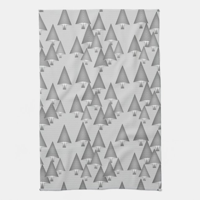 Modern metallic Christmas trees - silver grey Kitchen Towel (Vertical)