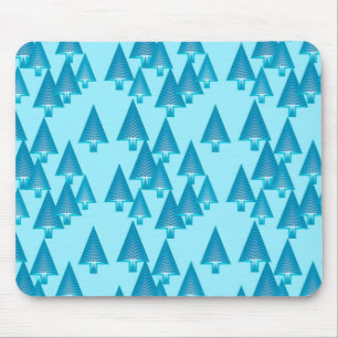 Modern metallic Christmas trees - sky blue Mouse Pad
