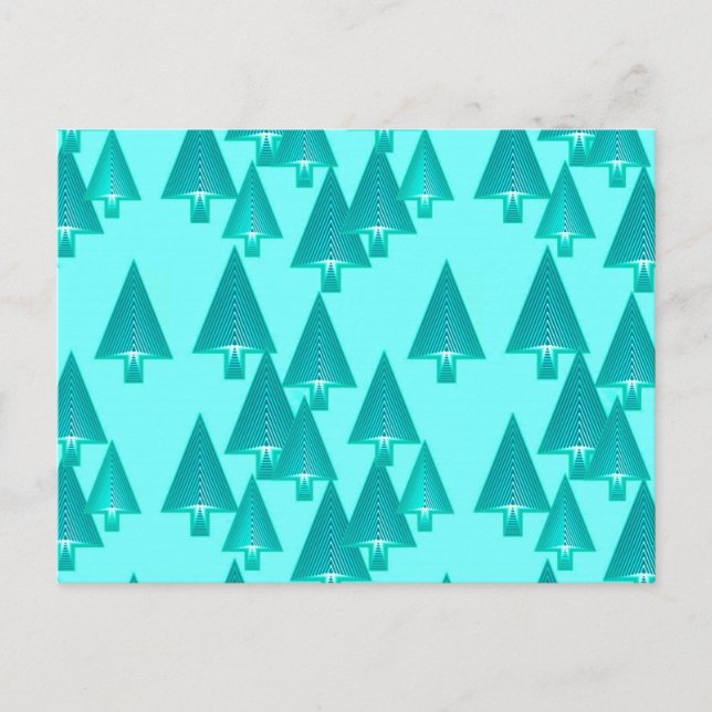 Modern metallic Christmas trees - turquoise Holiday Postcard (Front)