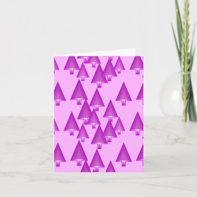 Modern metallic Christmas trees - violet Holiday Card (Front)