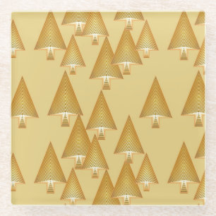 Modern metallic Christmas trees - yellow gold Glass Coaster