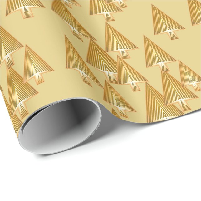 Modern metallic Christmas trees - yellow gold Wrapping Paper (Roll Corner)