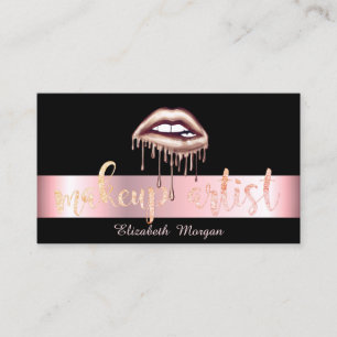Modern Metallic Dripping Lips Black Business Card