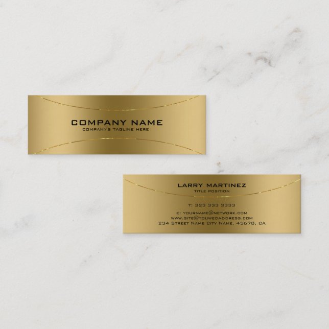 Modern Metallic Faux Gold Stainless Steel Look Bus Mini Business Card (Front/Back)