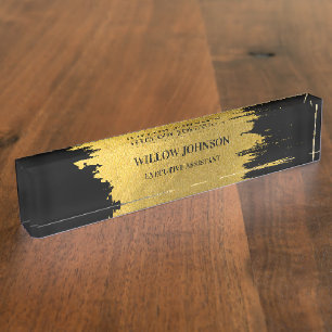 Modern Metallic Gold & Black Business Executive Nameplate