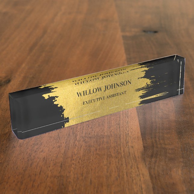 Modern Metallic Gold & Black Business Executive Nameplate (Side)