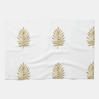 Modern Metallic Gold Botanical Palm Leaf Pattern Kitchen Towel