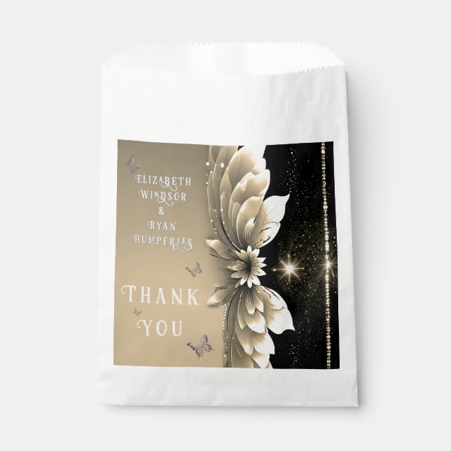 Modern Metallic Gold Floral Wedding Invitation Favour Bag (Front)