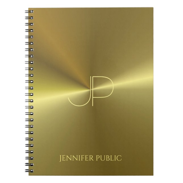 Modern Metallic Gold Look Monogram Template Chic Notebook (Front)