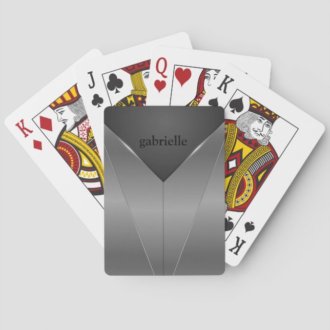 Modern metallic look geometric design playing cards (Back)