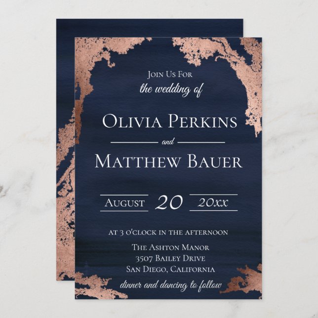 Modern Metallic Moody Blue Wedding Invitation (Front/Back)