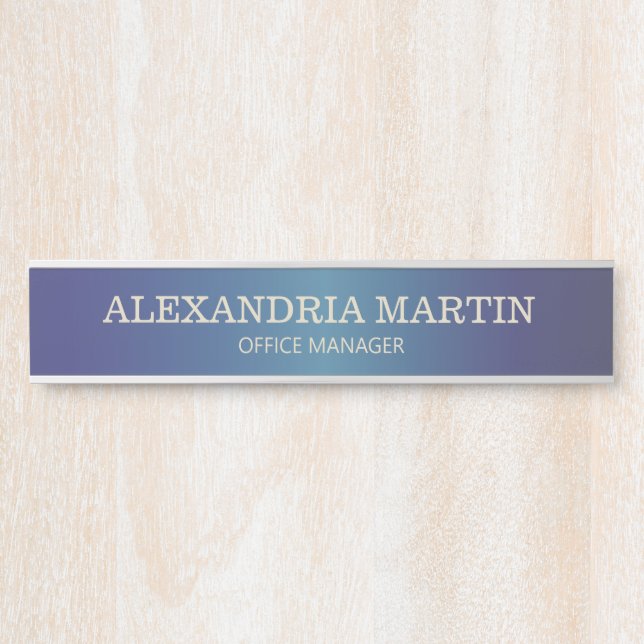 Modern Metallic Navy Blue Name Job Title Door Sign (Front)