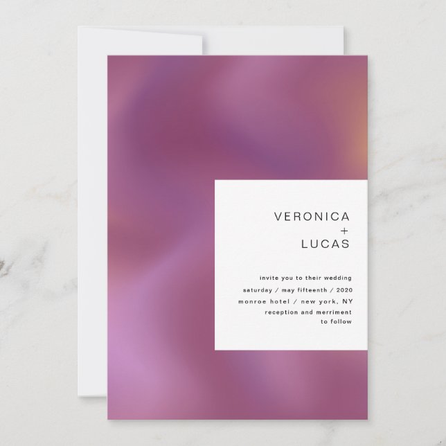 Modern metallic ombre pattern wedding invitation (Front)