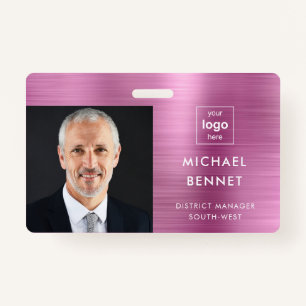 Modern Metallic Pink Company Photo ID Badge