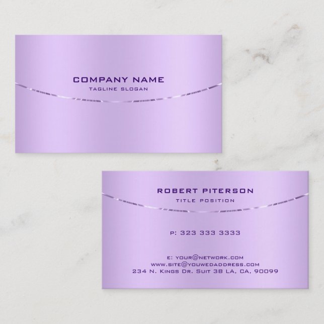 Modern Metallic Purple Stainless Steel Look Business Card (Front/Back)
