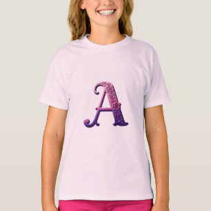 Modern Metallic Rosemaling Letter A, Pink/Purple T-Shirt