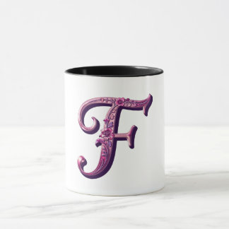 Modern Metallic Rosemaling Letter F, Pink/Purple Mug