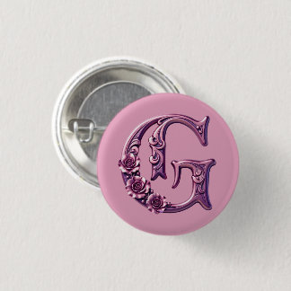 Modern Metallic Rosemaling Letter G, Pink/Purple 1 Inch Round Button