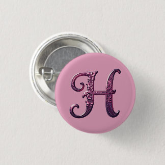 Modern Metallic Rosemaling Letter H, Pink/Purple 1 Inch Round Button