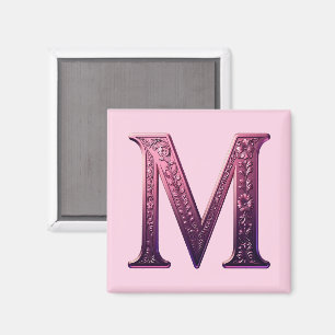 Modern Metallic Rosemaling Letter M, Pink/Purple Magnet