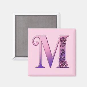 Modern Metallic Rosemaling Letter M, Pink/Purple Magnet