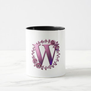 Modern Metallic Rosemaling Letter W, Pink/Purple Mug
