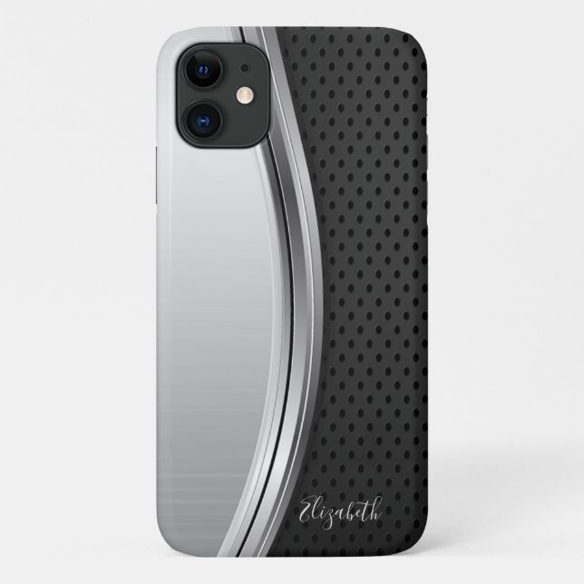 Modern Metallic Silver Black Case-Mate iPhone Case (Back)