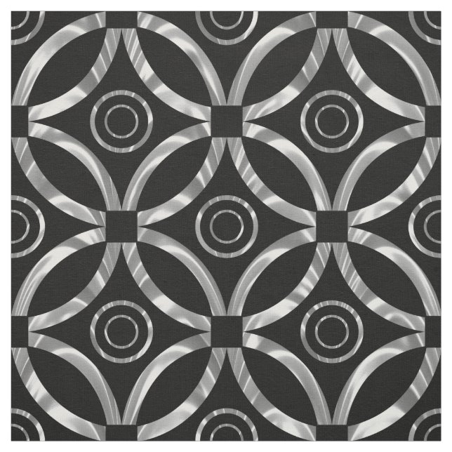 Modern Metallic Silver & Black Geometric Pattern Fabric (Swatch)