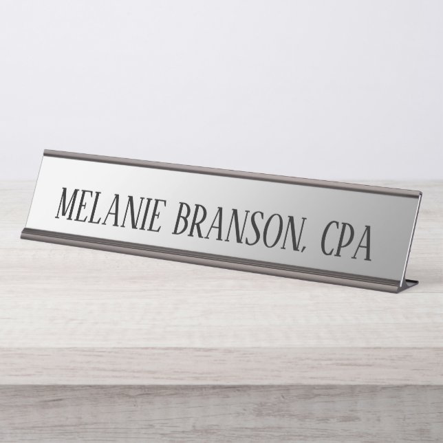 Modern Metallic Silver Job Title Name Desk Name  Plate (Front)