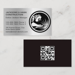 Modern Metallic Silver Look Simple Construction Business Card