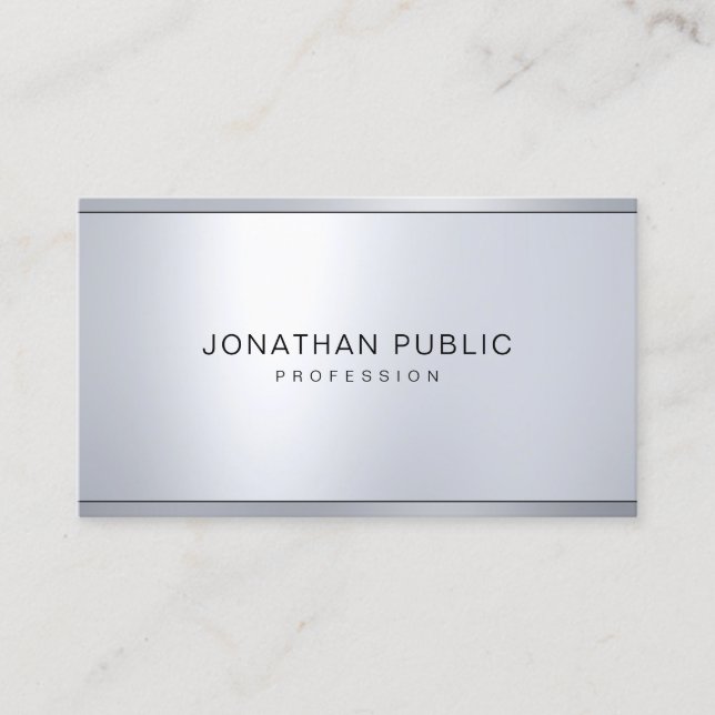 Modern Metallic Silver Look Simple Elegant Cool Business Card (Front)