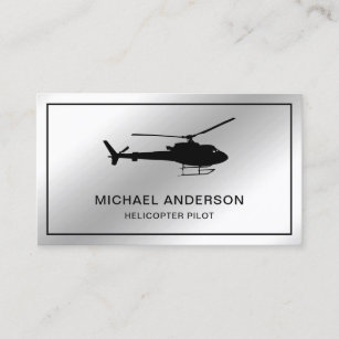 Modern Metallic Steel Silver Helicopter Pilot Business Card