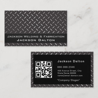 Modern Metallic Welding Fabricator Contractor QR  Business Card