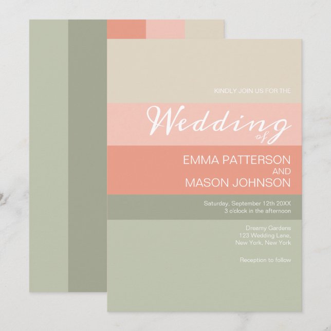 Modern Metro Peach Coral Sage Invitation (Front/Back)