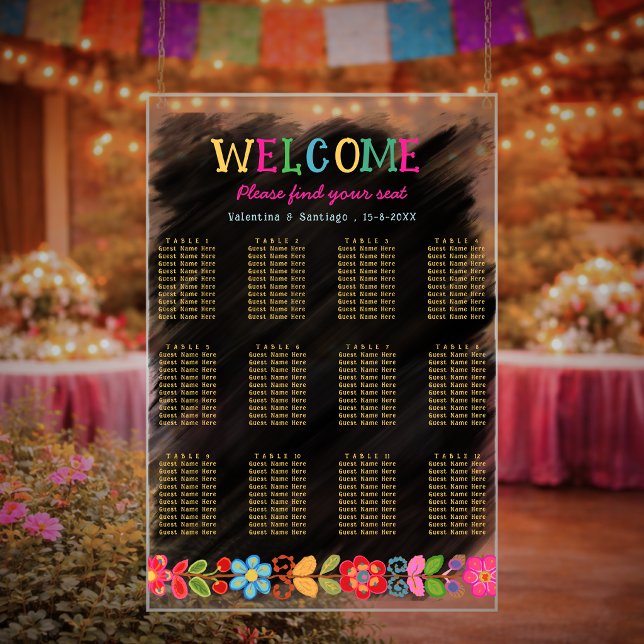 Modern Mexican acrylic wedding seating chart (Creator Uploaded)