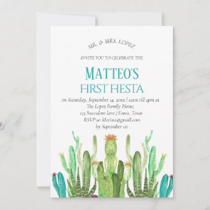 Modern Mexican Cactus Boy First Fiesta Birthday   Invitation