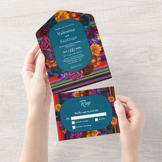 Modern Mexican flowers wedding All In One Invitation (Tearaway)
