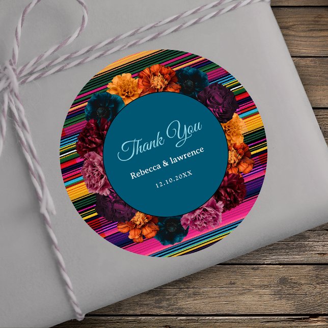 Modern Mexican flowers wedding Classic Round Sticker (Creator Uploaded)