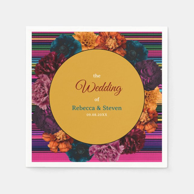 Modern Mexican flowers yellow wedding Napkin (Front)