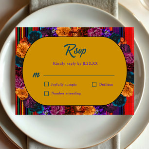 Modern Mexican flowers yellow wedding  RSVP Card