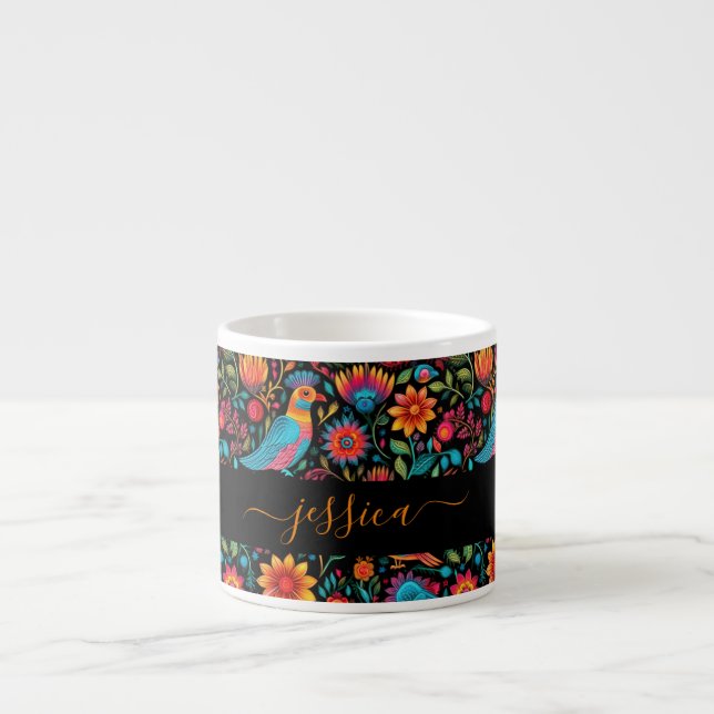 Modern mexican pattern script name espresso cup (Front)