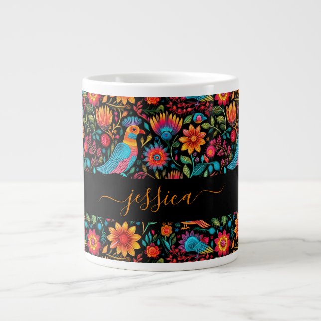 Modern mexican pattern script name large coffee mug (Front)