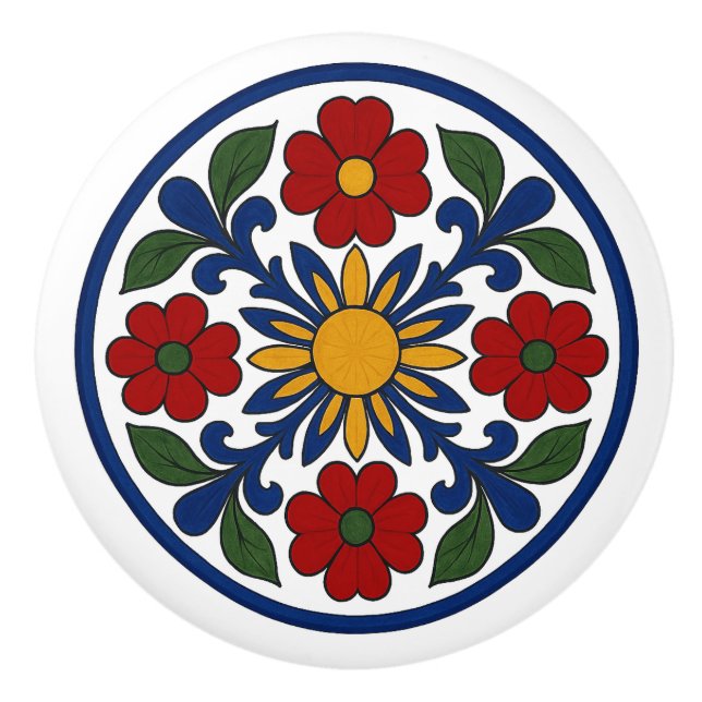 Modern Mexican Talavera Folk Art Ceramic Knob (Front)