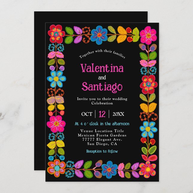 Modern Mexican wedding invitation (Front/Back)