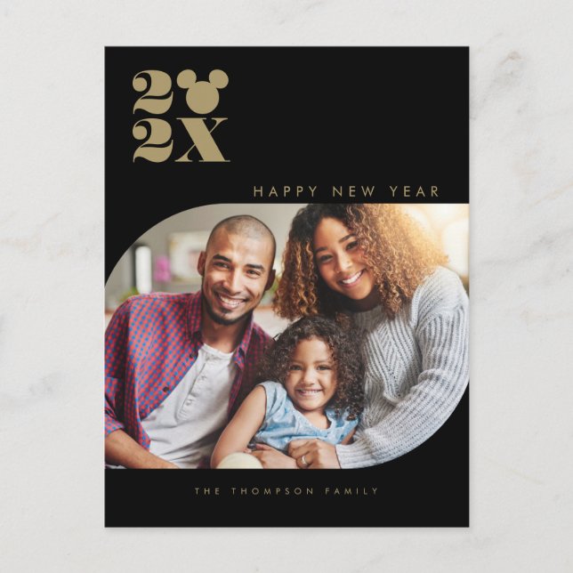 Modern Mickey Mouse Happy New Year Photo  Holiday Postcard (Front)